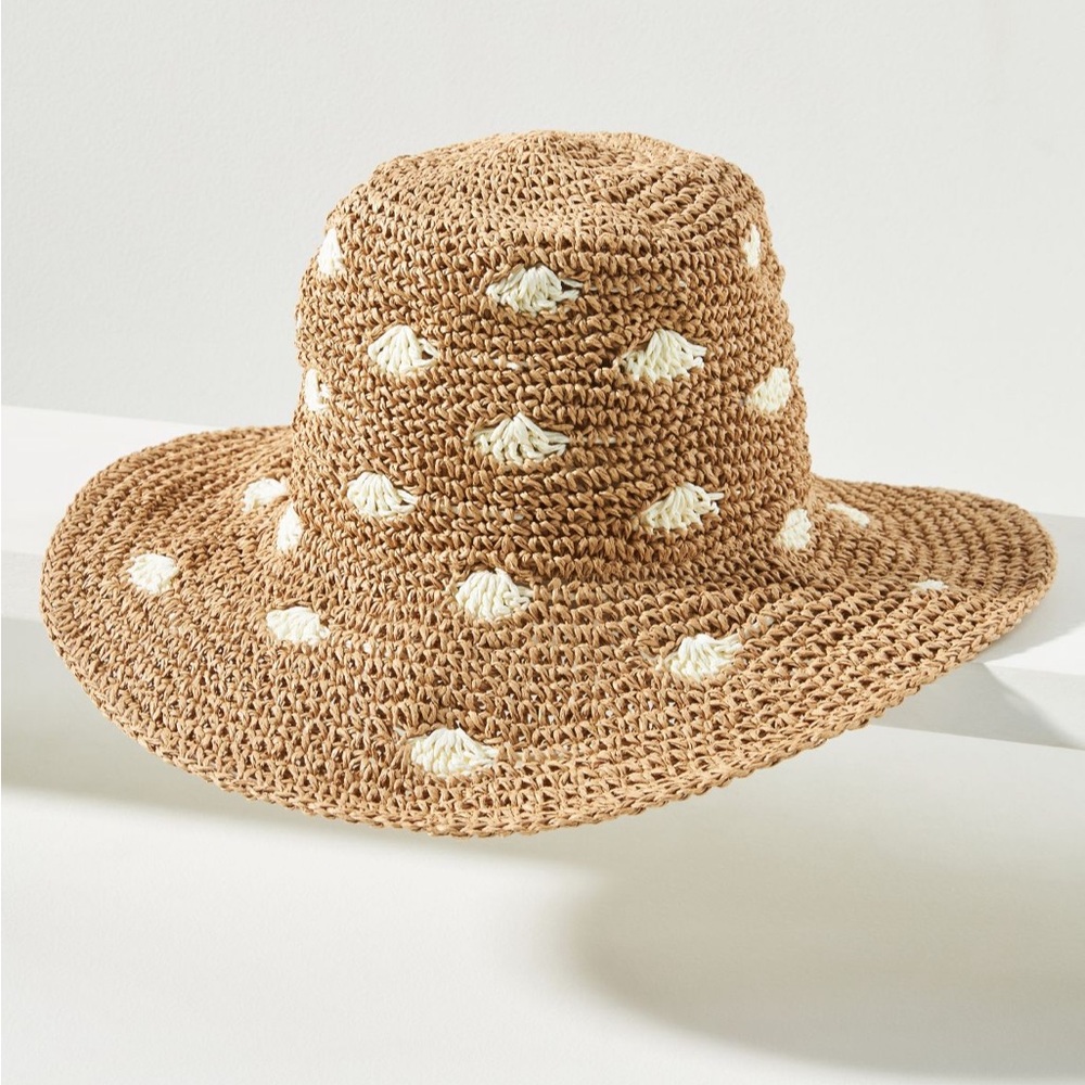 NWOT Anthropologie Dotted Straw Bucket Hat